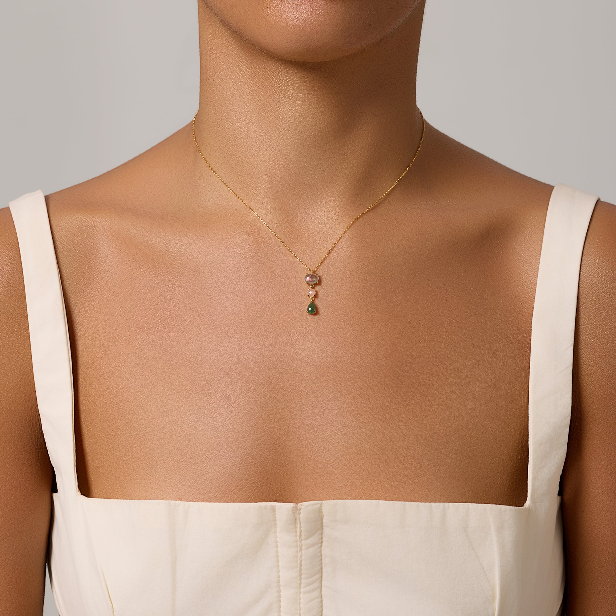 Trinity Drop Necklace : Green Onyx