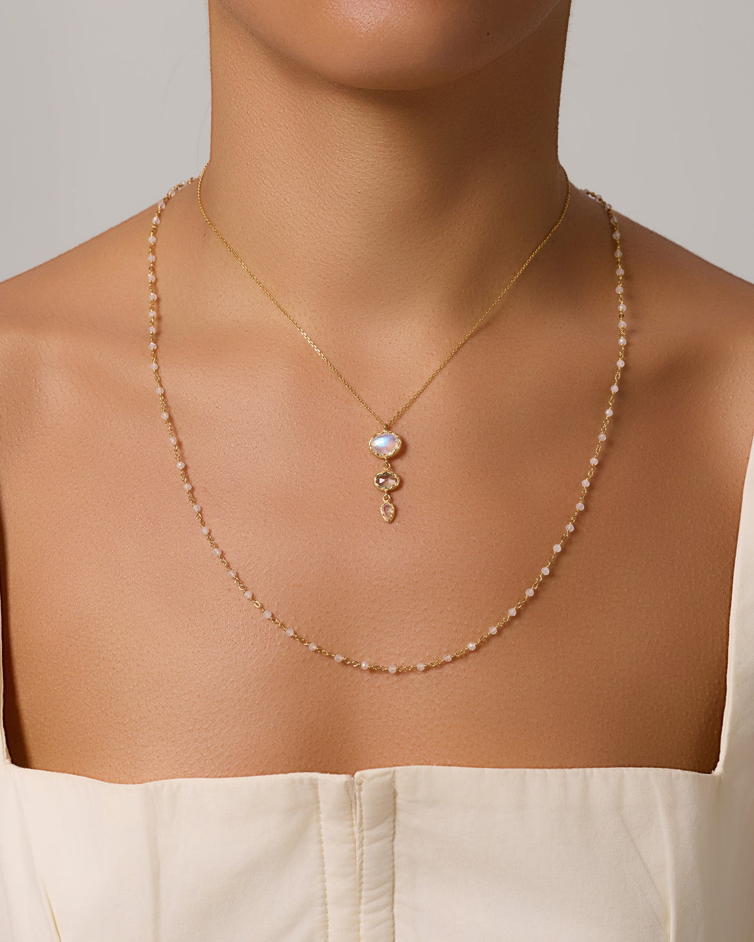 Moonstone & Aqua Chalcedony Drop Necklace