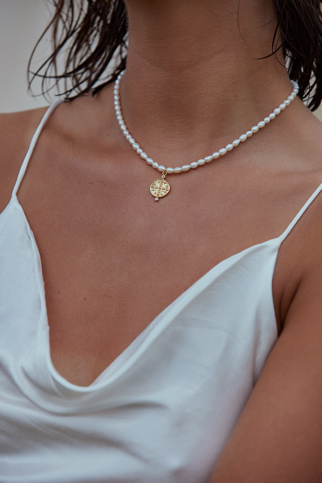 Earth Coin Pearl Necklace