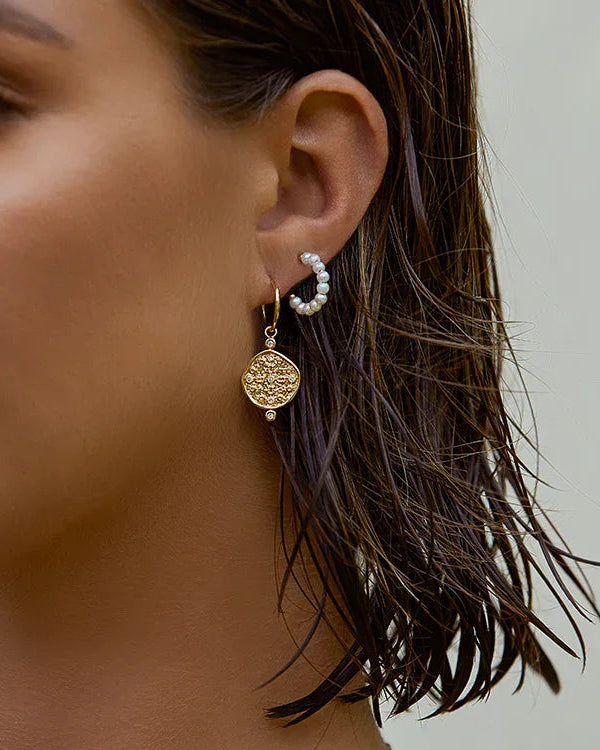 Earth Coin Huggie Gold pair, Nicole Fendel Jewellery