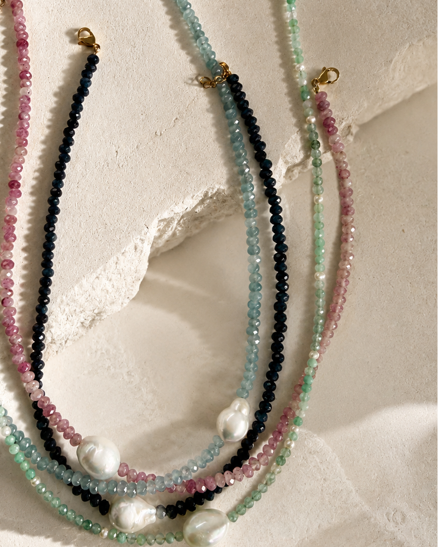 Agate Necklace - Blue & Pearl