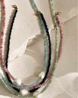 Agate Necklace - Blue & Pearl