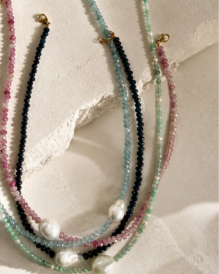 Agate Necklace - Navy & Pearl