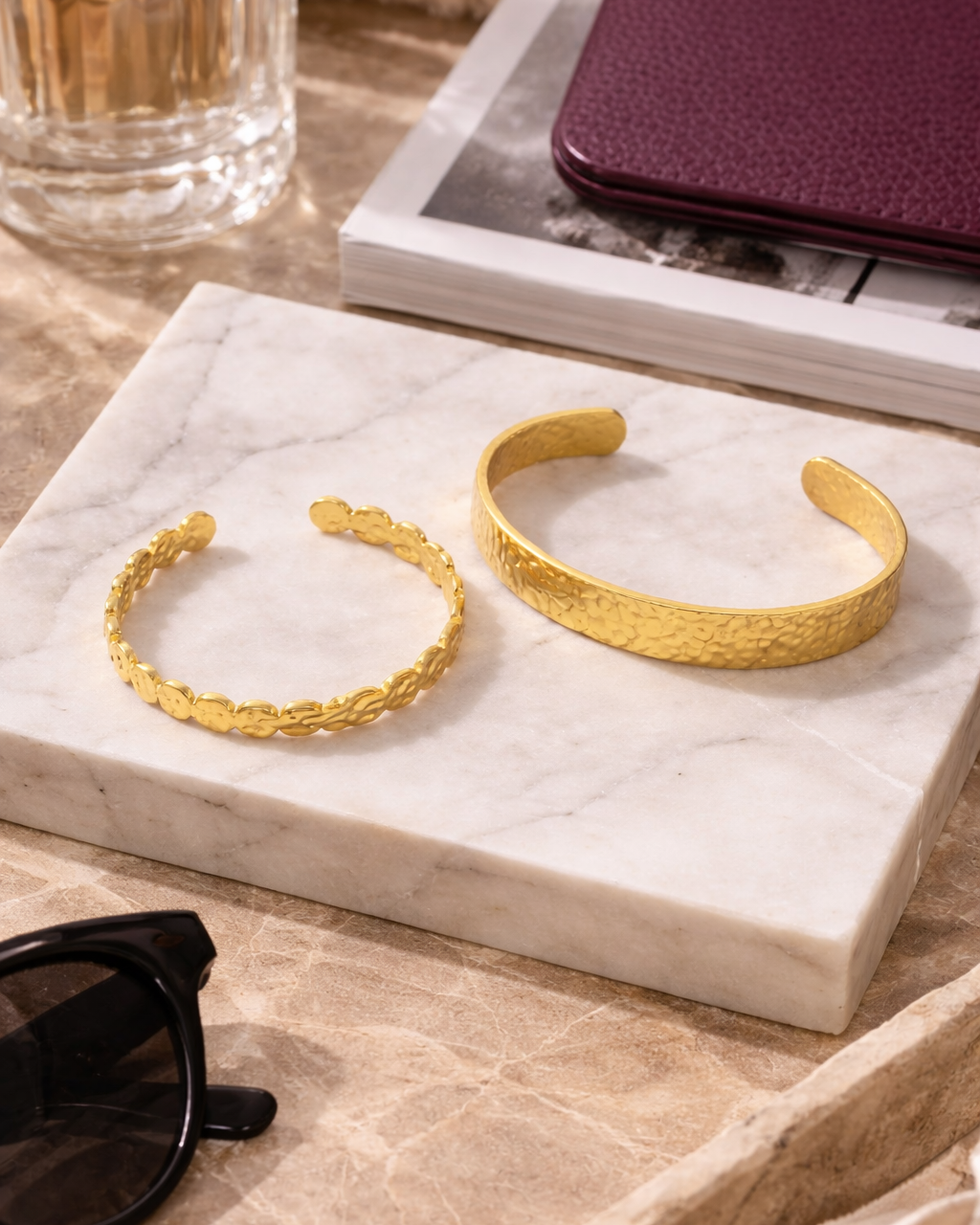 Hammered Gold Cuff - Size : fits all