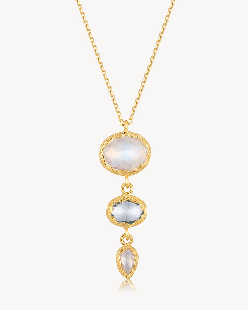 Moonstone & Aqua Chalcedony Drop Necklace