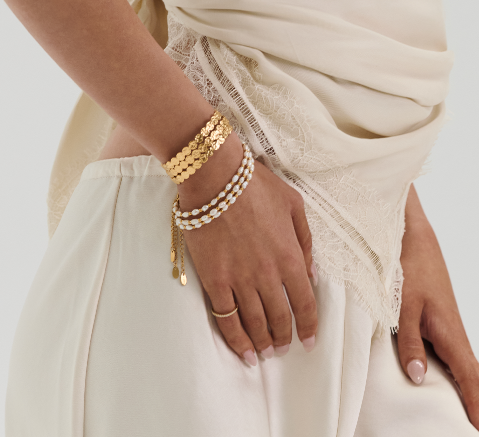 Bundle 9- Hammered Gold Cuff, Freshwater Pearl Hoop, Freshwater Pearl BRC