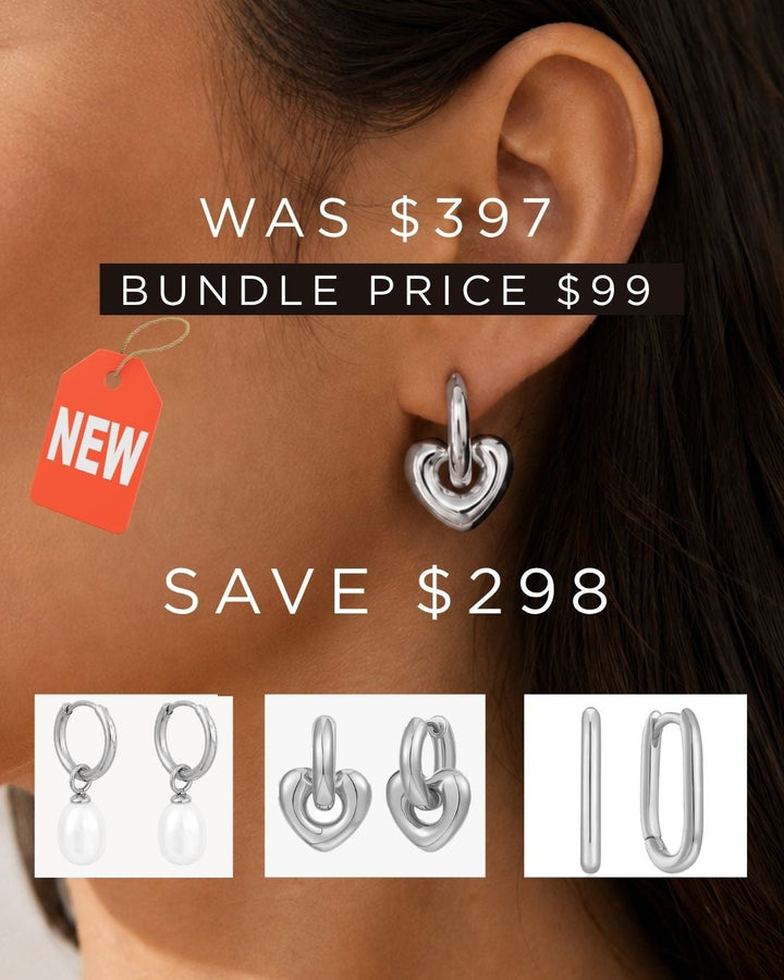 Bundle Silver - Freshwater Pearl Hoop, Heart Hoop, Oval Hoops