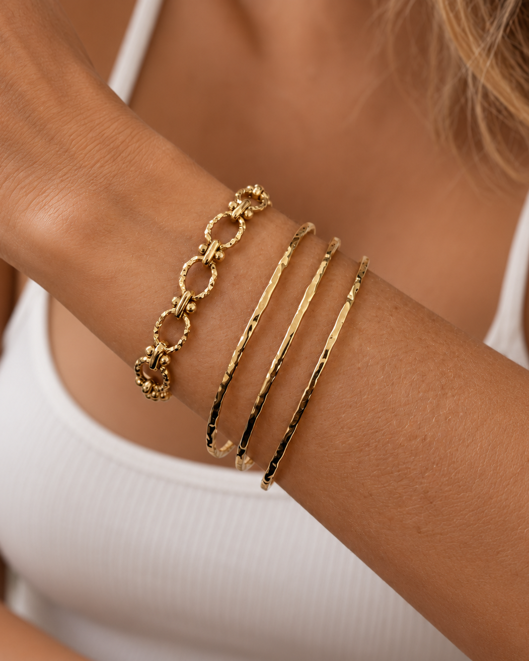 Fica Bundle- Triple Hammered Cuff & Freshwater Pearl Hoop