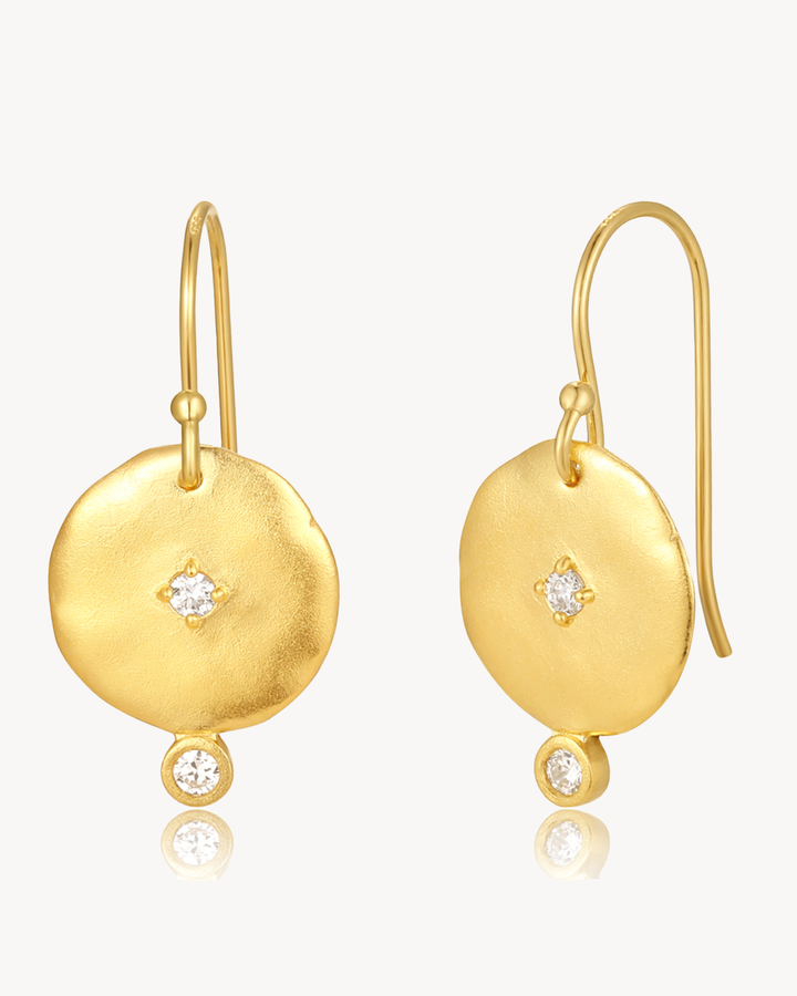 Gold Goddess Earring with white cubic zirconia, 18k gold vermeil, Nicole Fendel