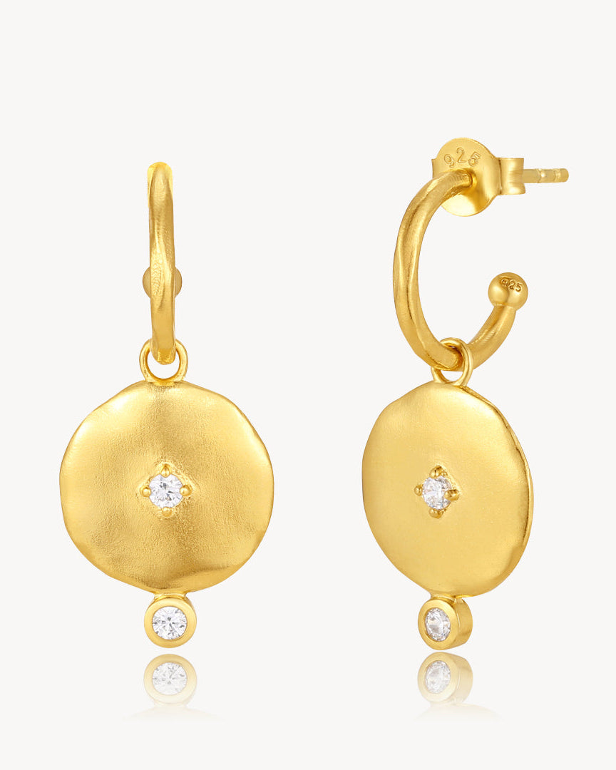 Goddess Huggies - 18k gold vermeil huggie earrings with cubic zirconia, Nicole Fendel