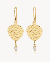 Maya Pearl Earring, hammered gold with freshwater pearl drop, Nicole Fendel