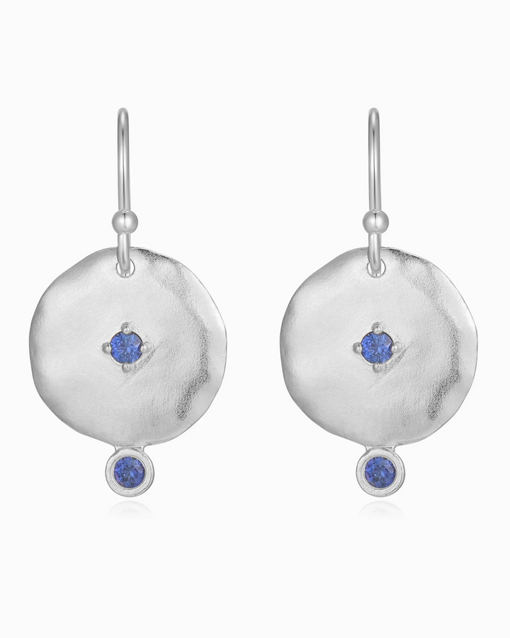 Silver Goddess Earring with blue sapphire stone, Nicole Fendel