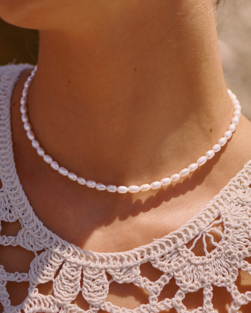 Summer Pearl Necklace worn, Nicole Fendel Jewellery